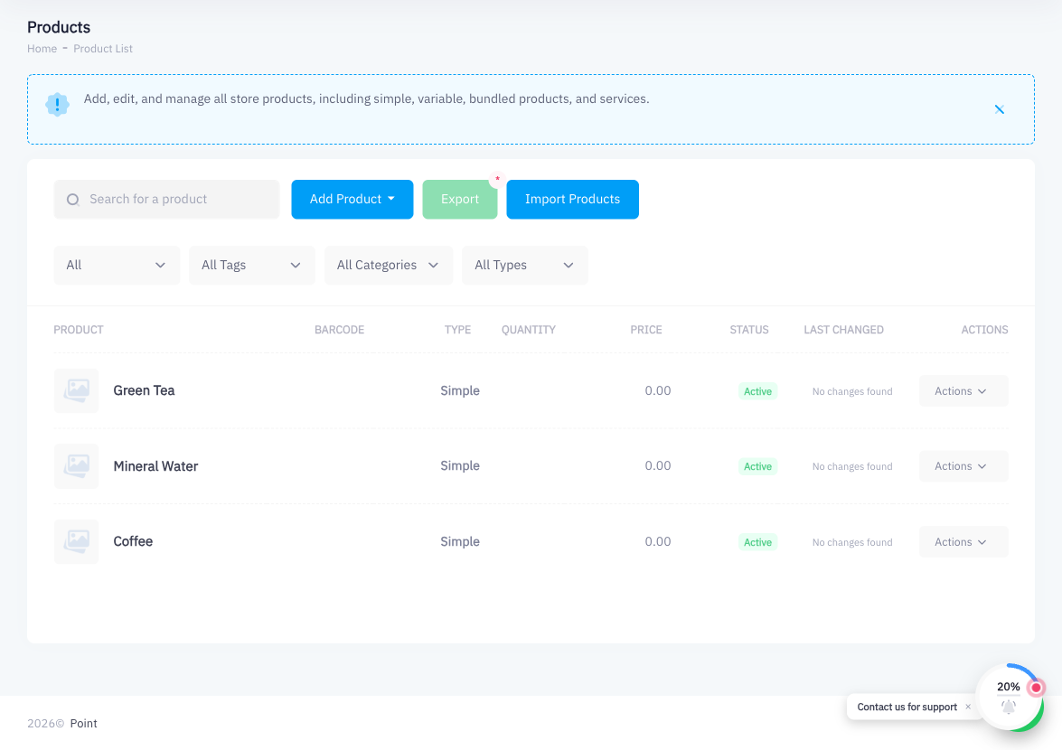 Import button on Products page