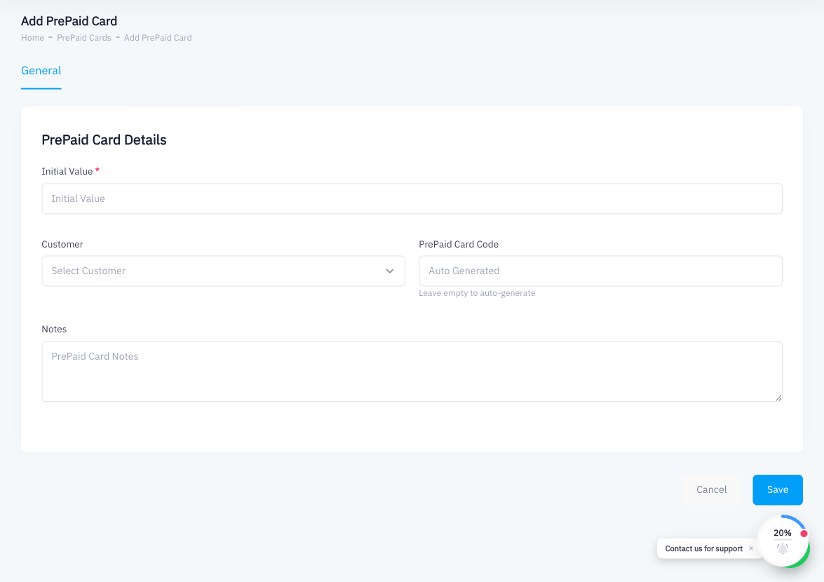 Add gift card form