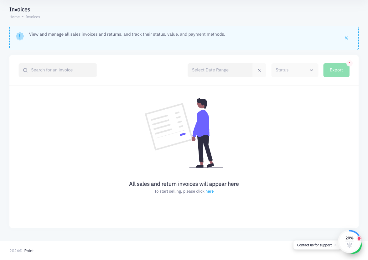 Invoices list with All, Sale, and Return tabs