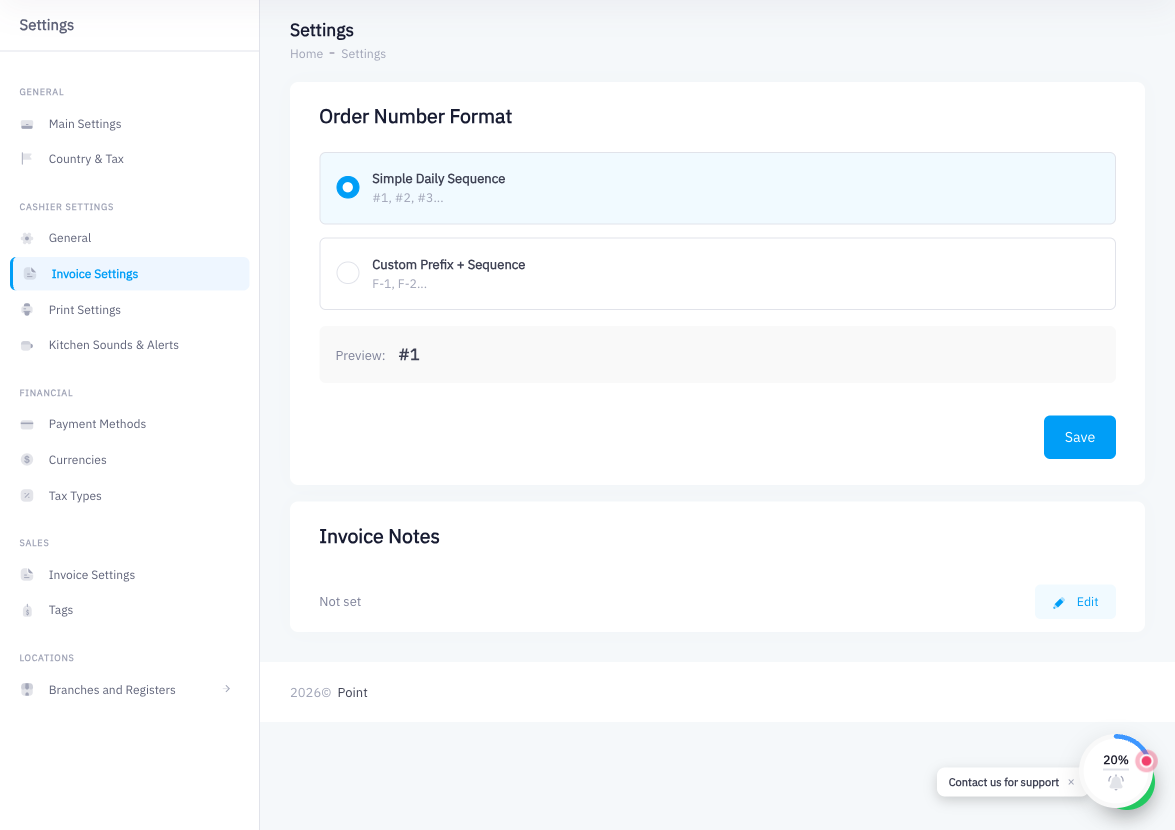 Invoice settings section