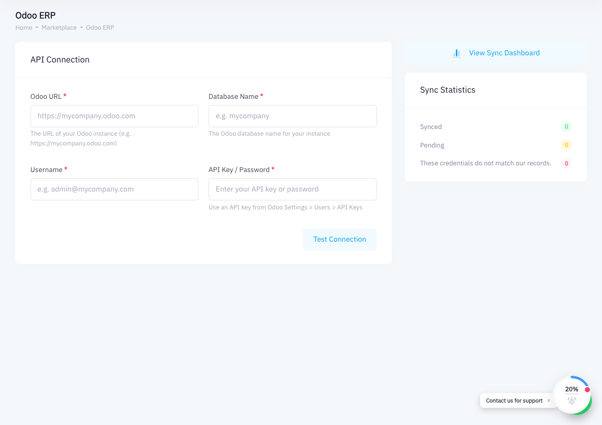 Odoo integration configuration
